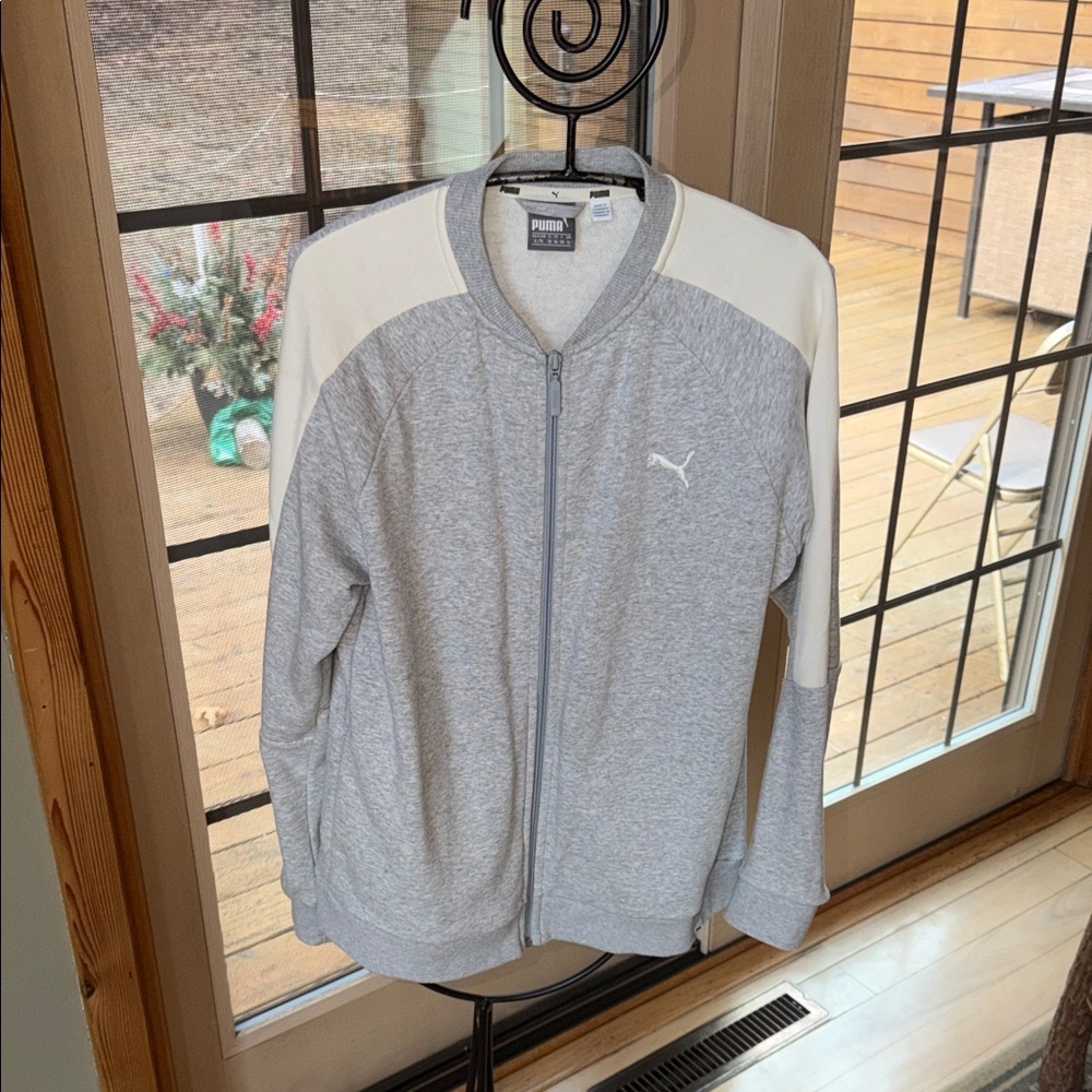 Puma Womens XL Grey Heather Colorblock Full Zip Track Jacket Bomber French Terry